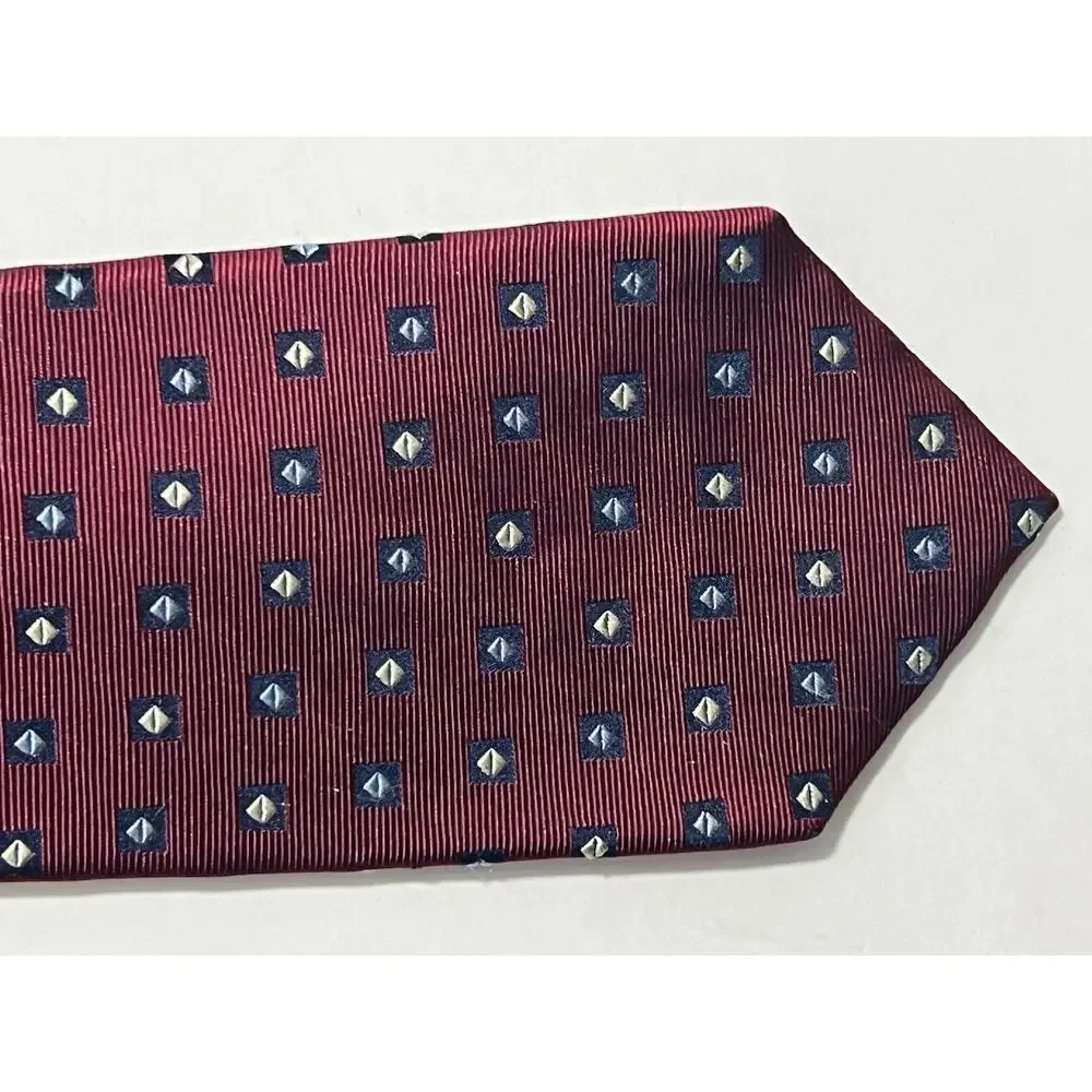 Vintage Yves Saint Laurent Mens Silk Tie Burgundy Red Geometric 100% Silk Italy